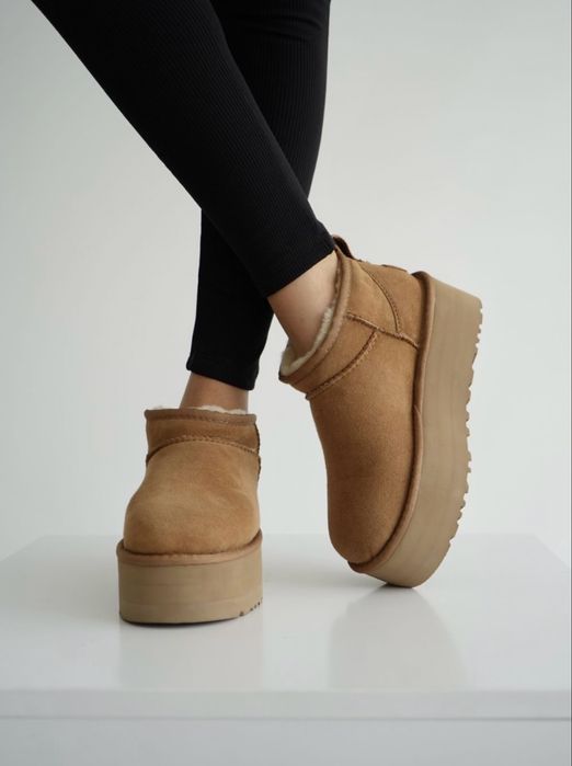 Угги mini на платформе натуральная замш цвет Cemel