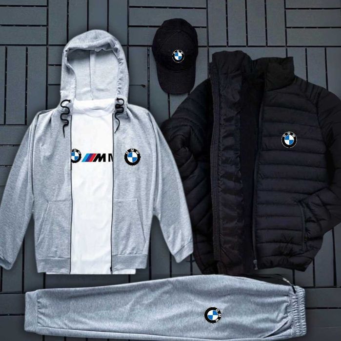 BMW костюм, футболка, кепка, куртка комплект 5в1 БМВ кофта фліс сірий