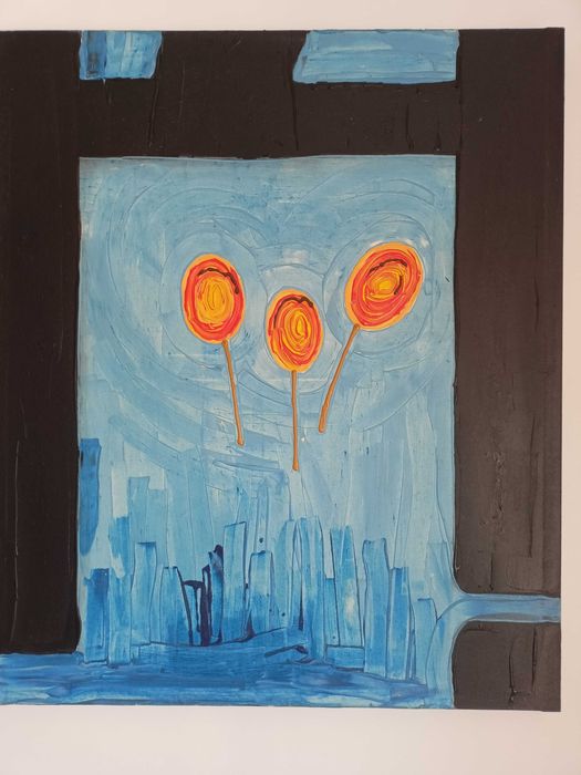 Tela/quadro azul com flores