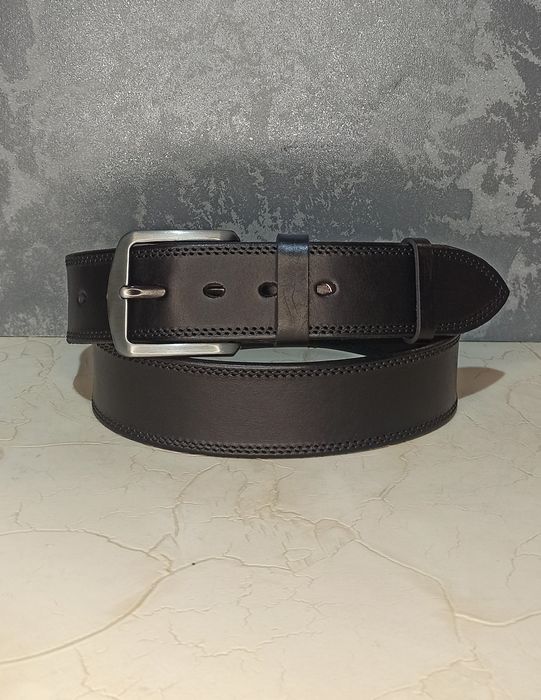 Ремень мужской кожаный джинсовый ремінь чоловічий шкіряний широкий