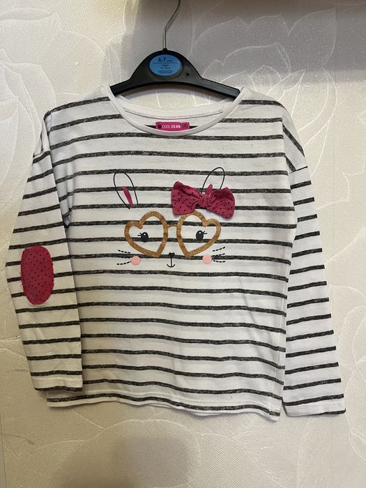 Кофта, реглан CoolClub 110 см полоска рожевий зайчик