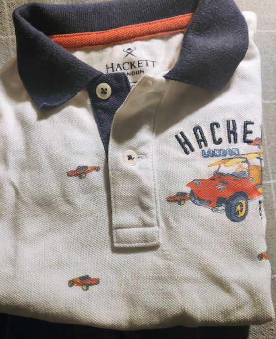 T-shirt, polo, manga curta, branca, carros, Beach Time Hackett London 3/4 anos