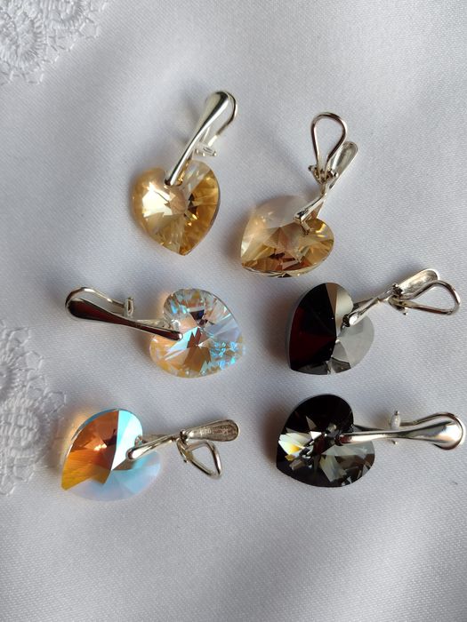 klipsy kryształy serca 18mm złote czarne błękitne Swarovski