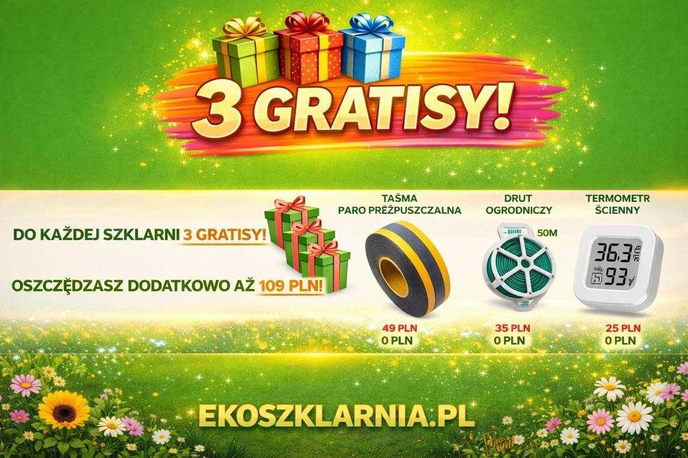 Szklarnia ogrodowa z poliwęglanu 4mm lub 6mm, 3; 2,4; 3,5x4,6,8 10 12m