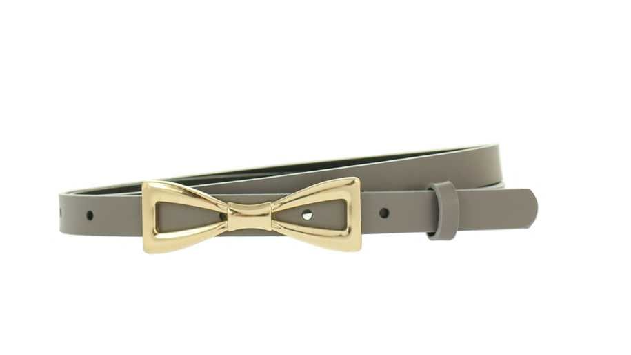 Szary pasek damski skórzany kokardka 1,5 cm skóra naturalna