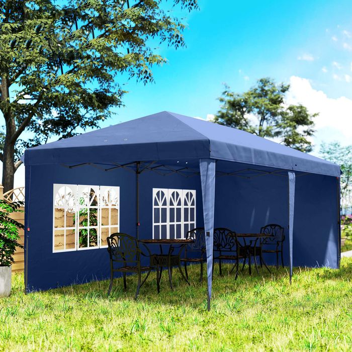 Tenda dobrável 6x3 m azul com 4 laterais e 2 janelas