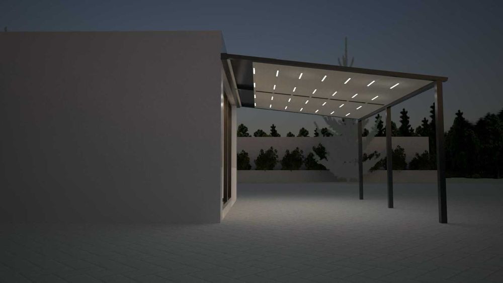 Aluminiowa pergola tarasowa 5x3 materiałowy otwierany dach na pilot