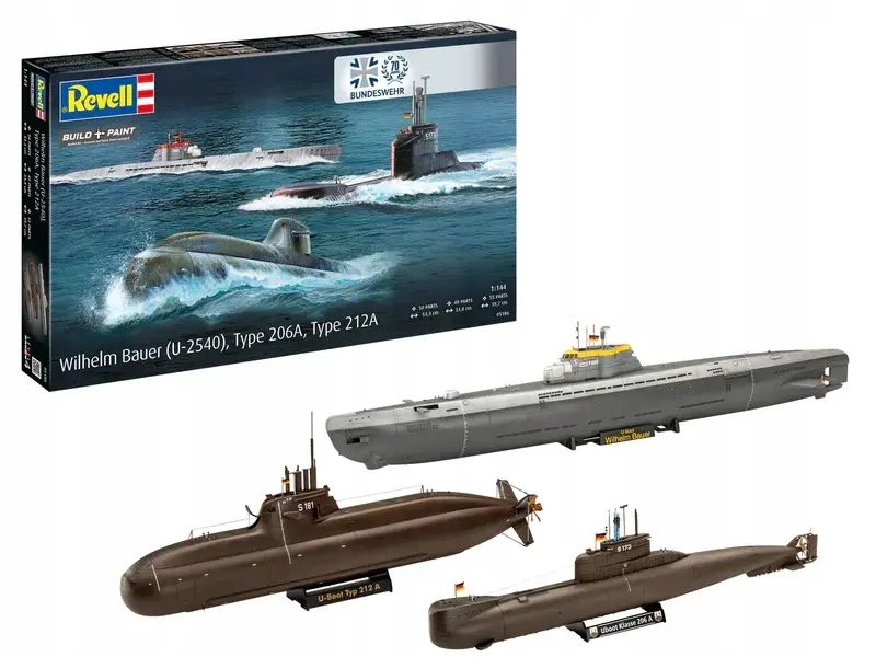 3W1-70 Jahre Bundeswehr:wilhelm Bauer + Type 206A + Type 212A-Revell 05186. Revell. Nowy Produkt