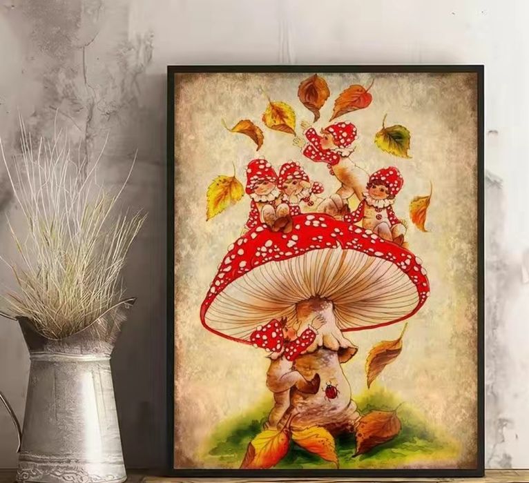 Obraz plakat na płótnie retro vintage grzybowe dzieci