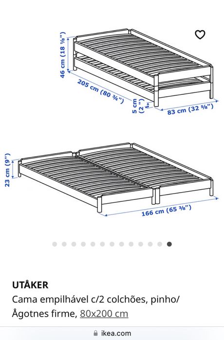 Camas empilhaveis Ikea Utaker madeira 80x200