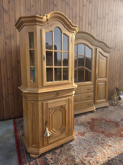 Wąska dębowa witryna słupek szklona 90 cm #2132 Stylowy Węgrów