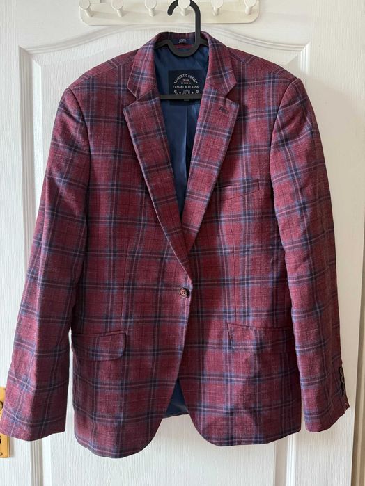 Marynarka slim fit męska bordowa w kratę 182/52 Joyvi