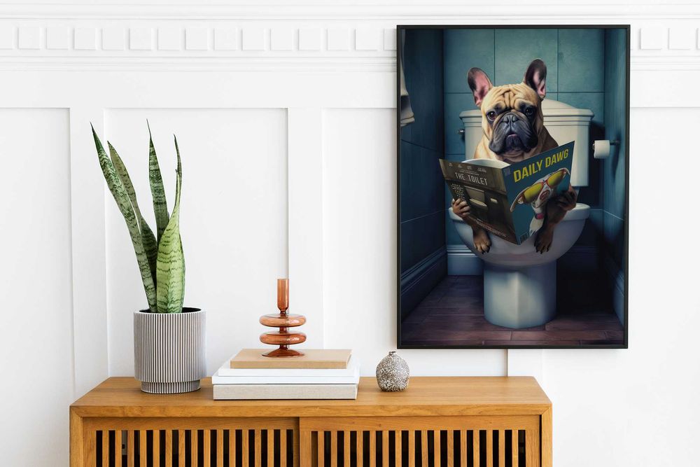 Plakat A3 Buldog Francuski w toalecie