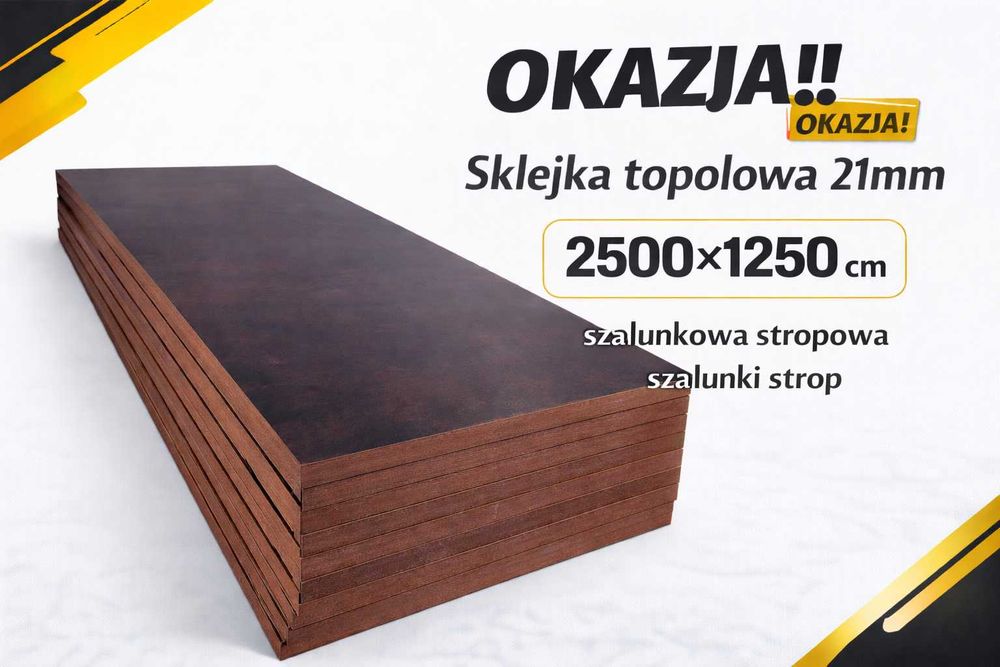 Sklejka topolowa 21mm 2500x1250 szalunkowa stropowa szalunki strop