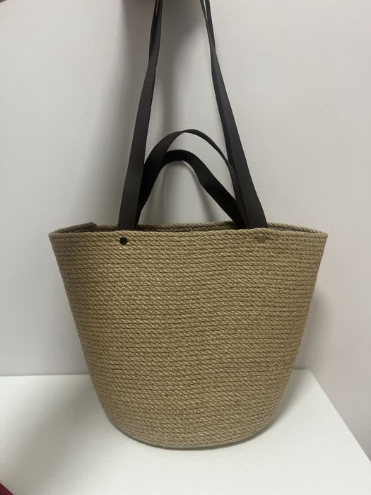 Стильна джутова сумка з шкіряними ручками