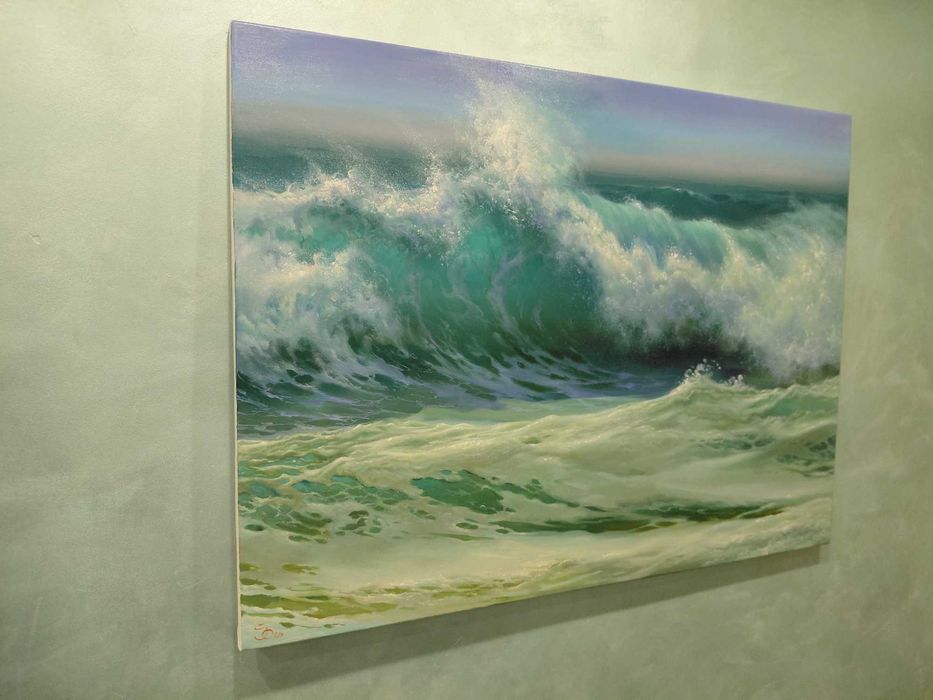 Картина маслом море, морський пейзаж (полотно,олія) "Мереживо піни”