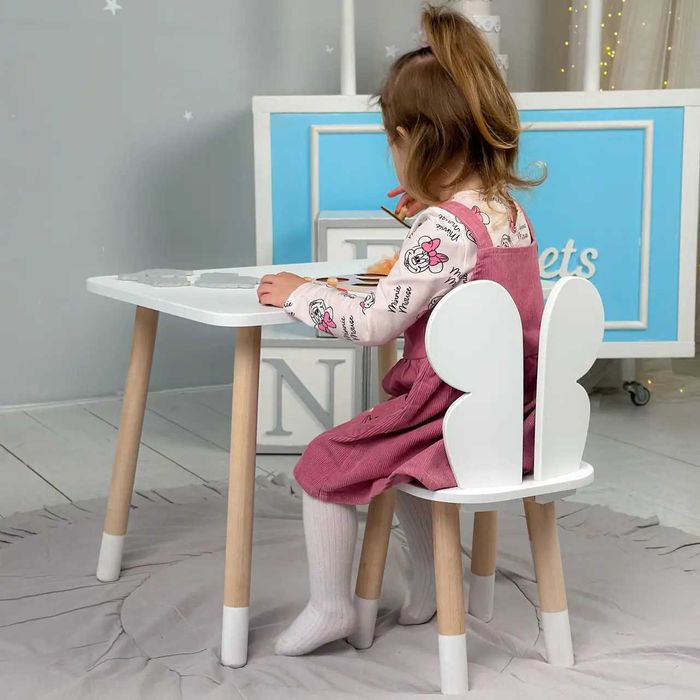 Стіл прямокутний 46х60х45 стілець метелик 26.5х26х25 столик і стільчик