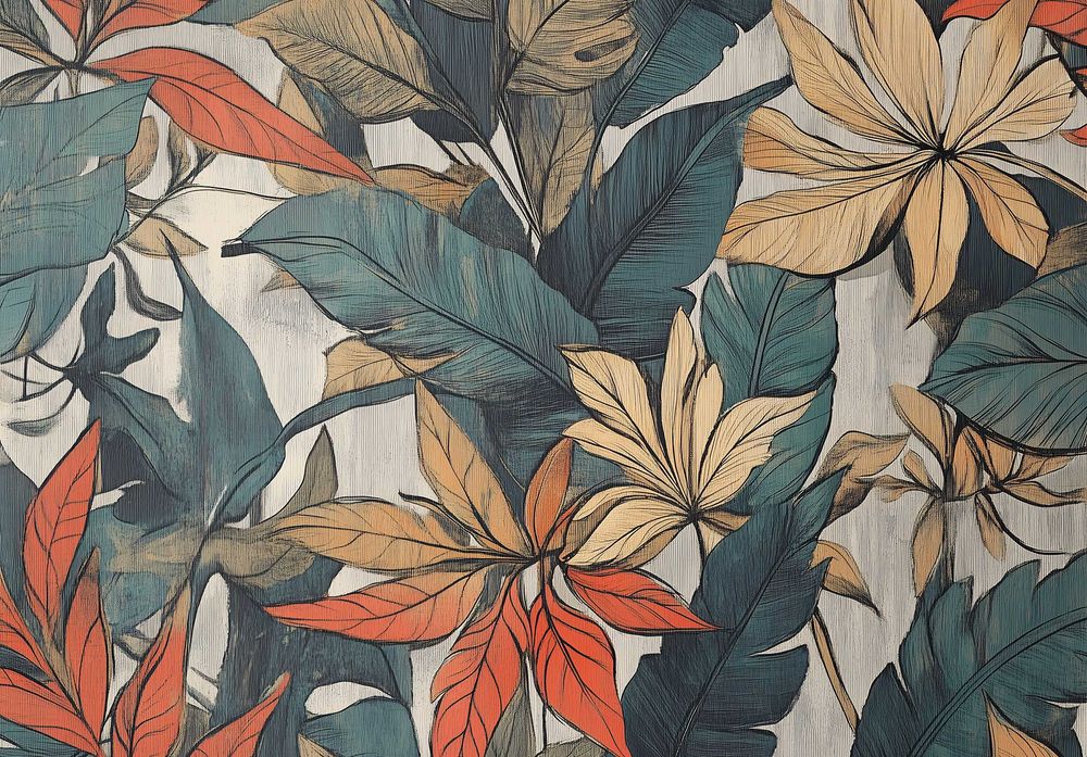 Fototapeta Kolorowe Liście Kwiaty Zieleń Natura Pastelowa 3D + KLEJ