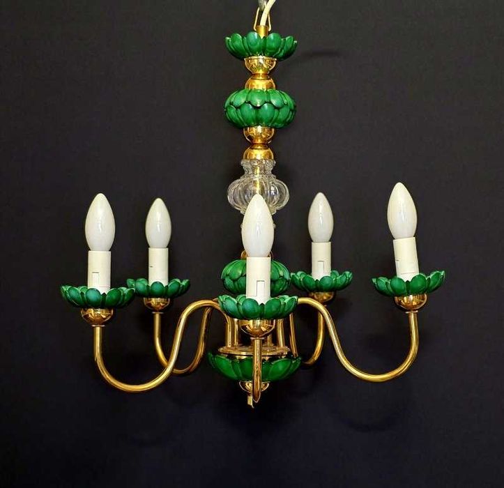 Lampa żyrandol szkło malachitowe lata 70-te Bohemia