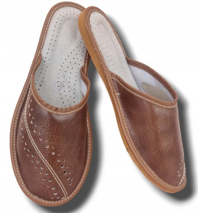 Kapcie łapcie męskie skórzane pantofle klapki polski producent 42 roz