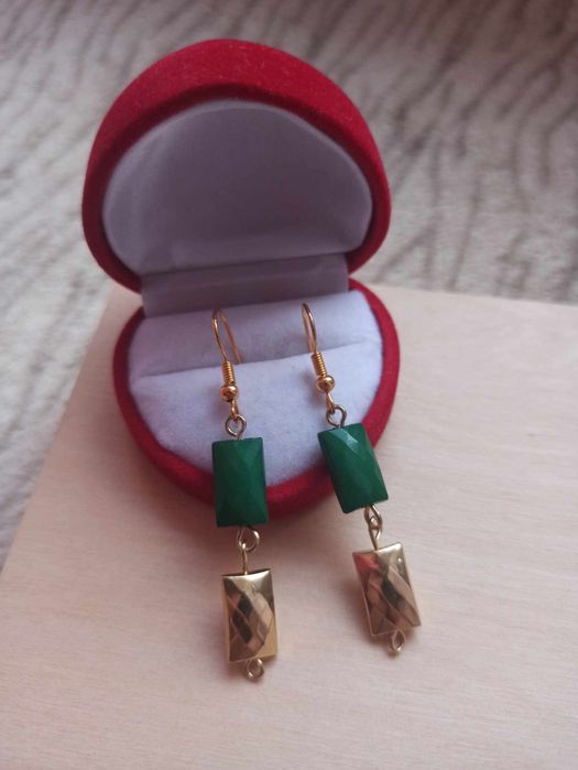 Zielone kolczyki green earrings gold colored zielona biżuteria