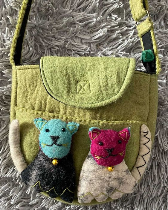 Torebka dla dziewczynki, oryginalna, ciekawa, kotki, zielona
