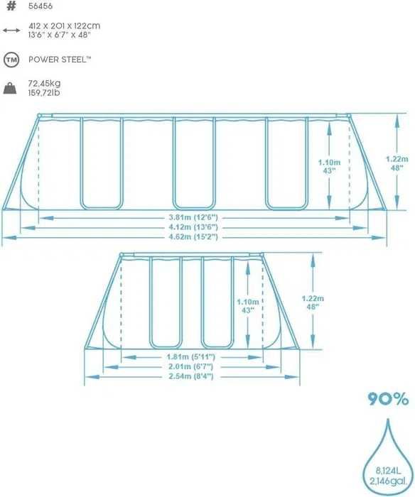 Piscina Retangular 4.12m x2.01m x 1.22m - 3 anos de uso
