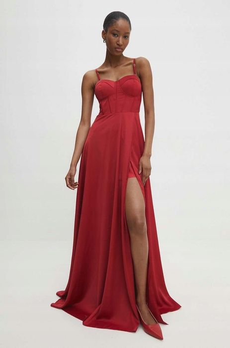 Answear Lab 38 M Sukienka Czerwona Rozkloszowana Maxi T1068