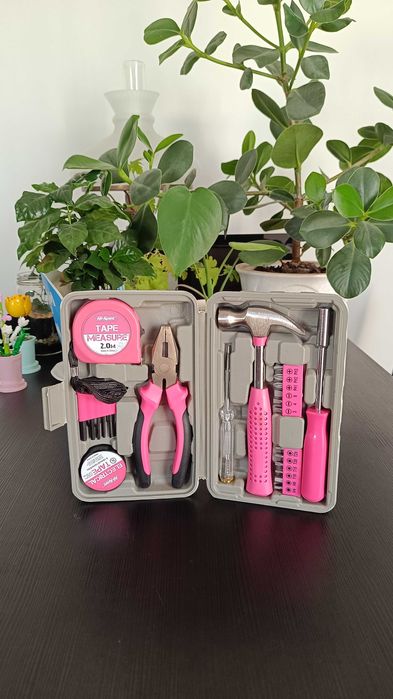 Kurier GRATIS,różowy zestaw narzędzi domowych majsterkowicz dla kobiet