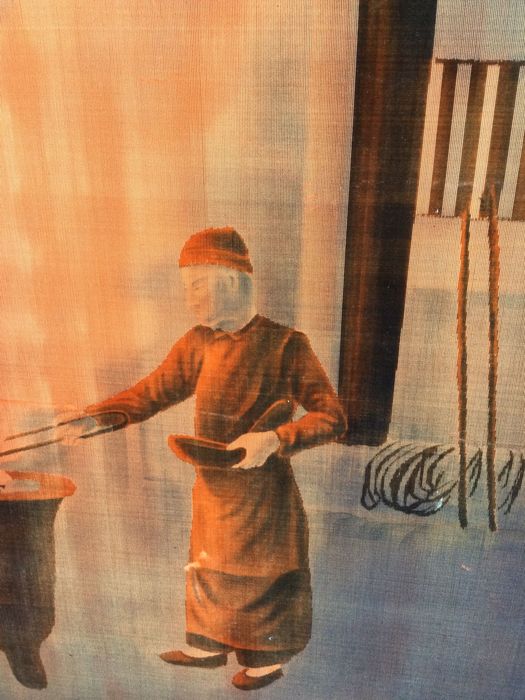 Quadro chinês Pintura em seda do séc XIX Dinastia Qing 121 / 74 cm