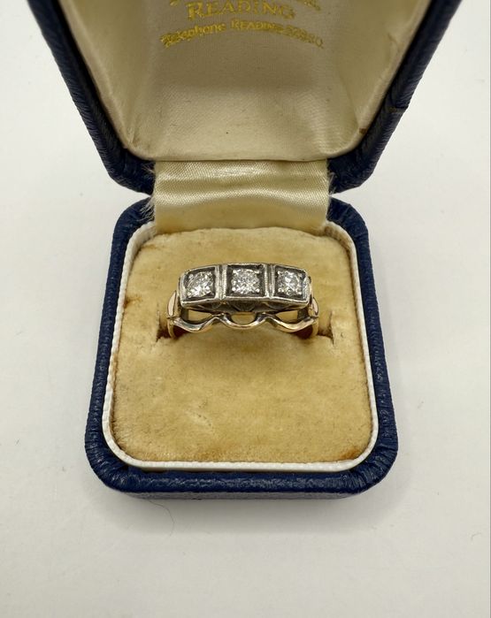 Złoty pierścionek antyk 585 z diamentami 0,30ct VS1-Si1/G-I