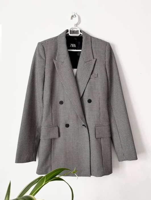 dwurzędowa marynarka Zara nowa z metkami krata czerń biel szary