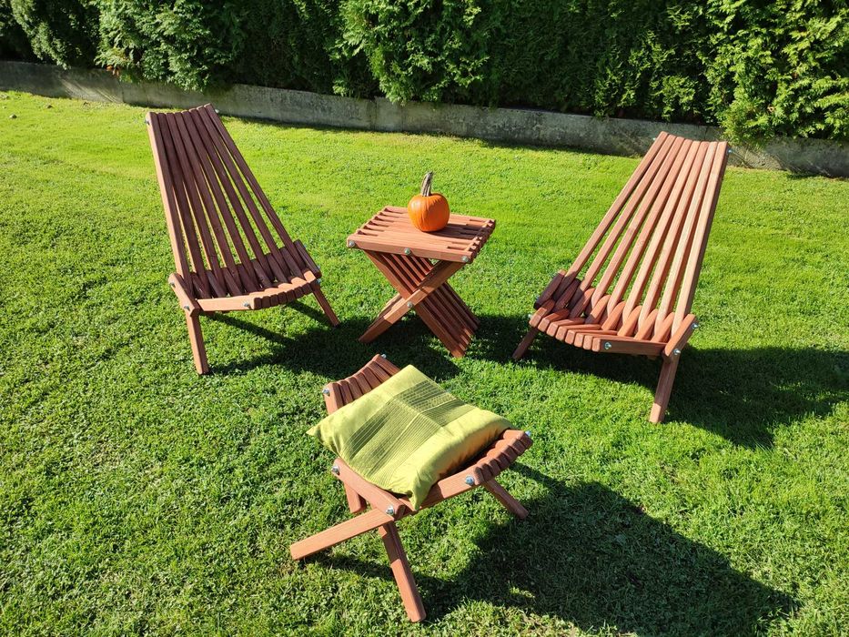 Krzesło drewniane. 2 WERSJE Leżak ogrodowy. Ogród. Zestaw. Sauna
