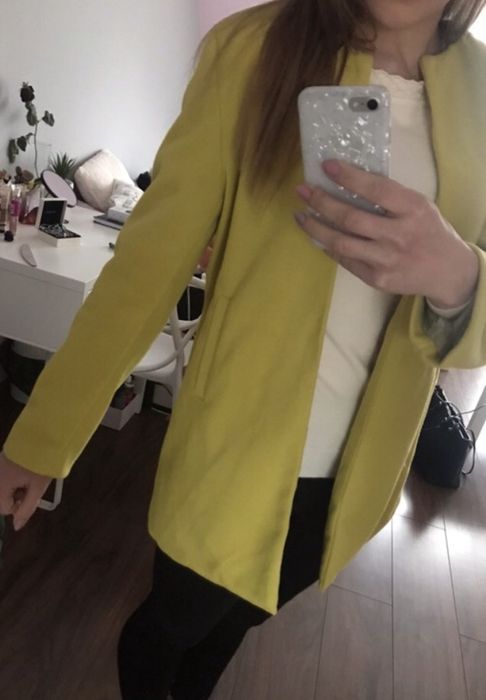 Żółty zielony płaszczyk, kurtka przedluzna, nowa S/M