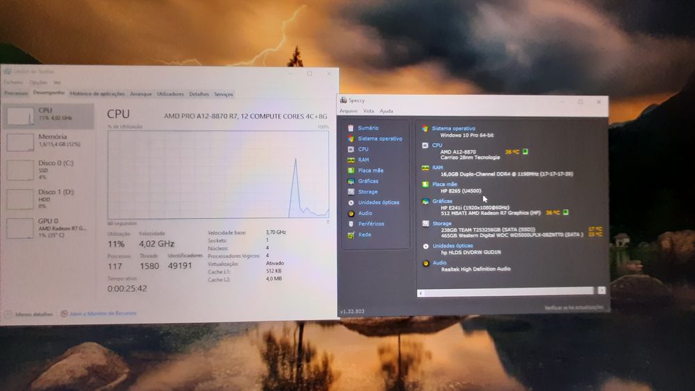 Pç HP705G3 6ªG|AMD-3.7Ghz|16G|SSD256G+HDD500G|Wifi+BT|VGA/DP|W11