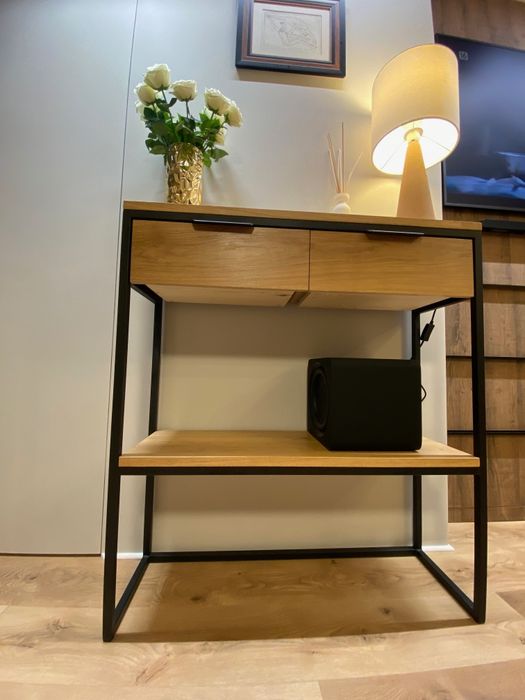 Konsola dębowa toaletka loft z szufladami, lity dąb