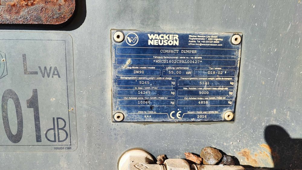 Wozidło Wacker Neuson DW90, rok 2016