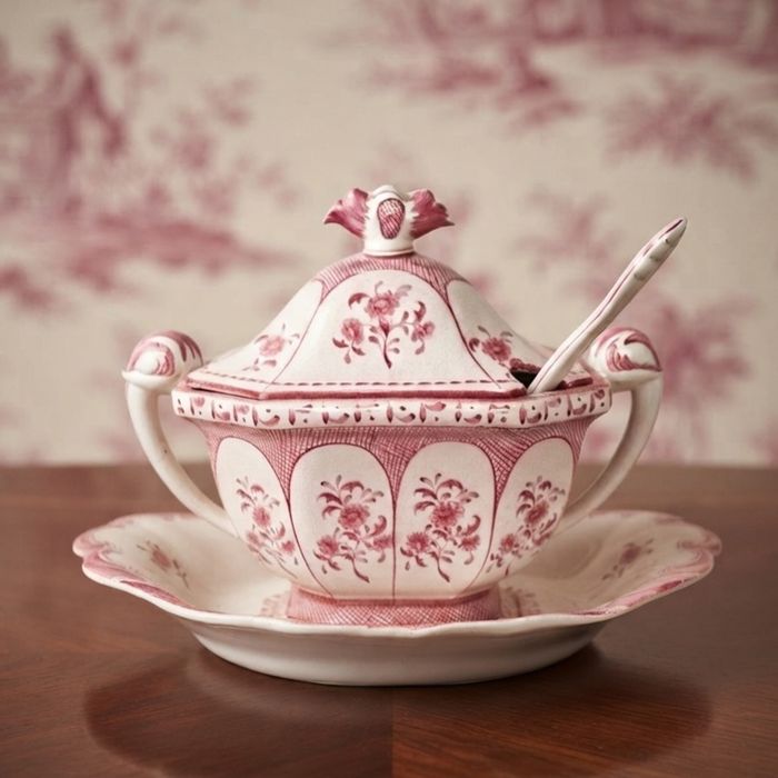 Hand-painted vintage terrine with serving platter, Carvalhinho