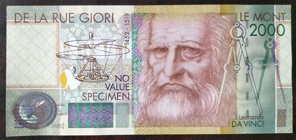 Nota de Teste Espécime Leonardo da Vinci Estado Nova UNC Ano 2000