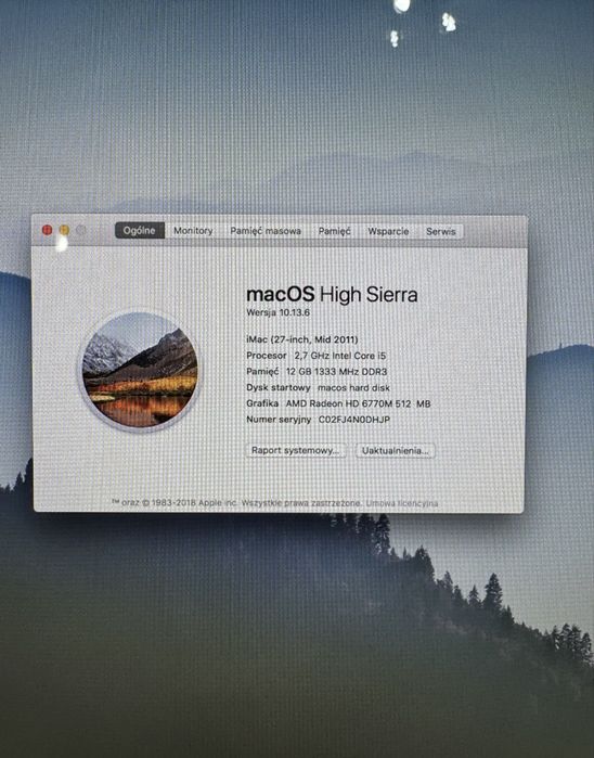 Komputer Apple imac 27 cali 2011 r., All in One 256 GB