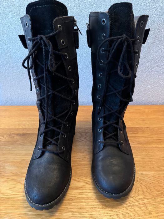 Timberland women's Wenham mid lace black long boots, leather.