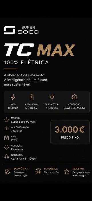 Moto Super Soco Tc-Max 100% Eletrica