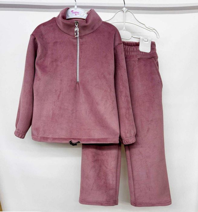 Теплий костюм велюр рубчик на флісі 110-158 см штани велюровий палацо