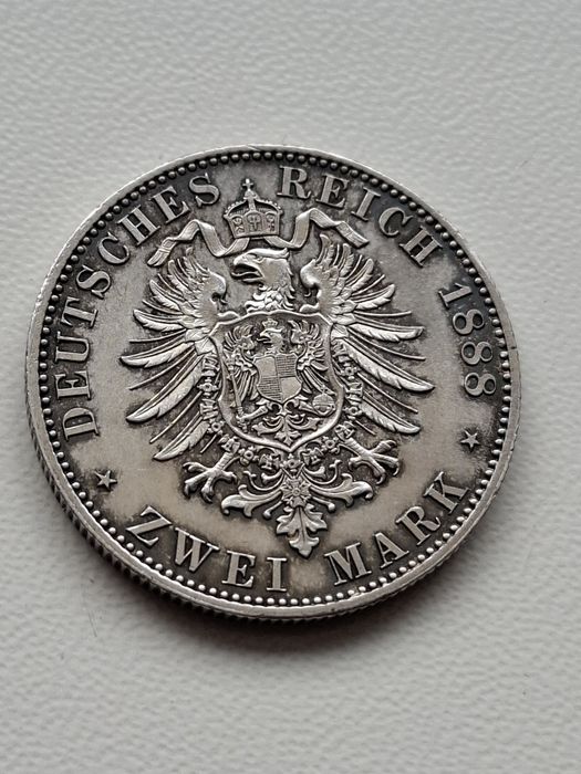 Piękne 2 Marki 1888 A Prusy  Srebro, Fryderyk III Oryginał Rzadka