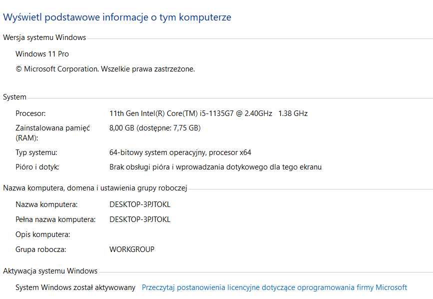 Dell Lat 5520 i5-1135G7 / brak / brak / bateria Exellent-Uszkodzony