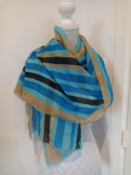 Szal odcienie niebieskiego i brązu