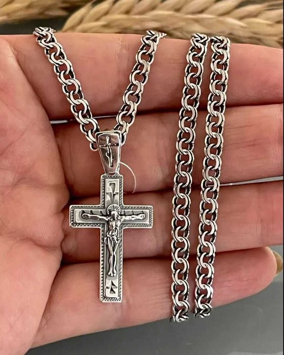 Комплект! Серебряная цепочка мужская с крестиком Серебро 925