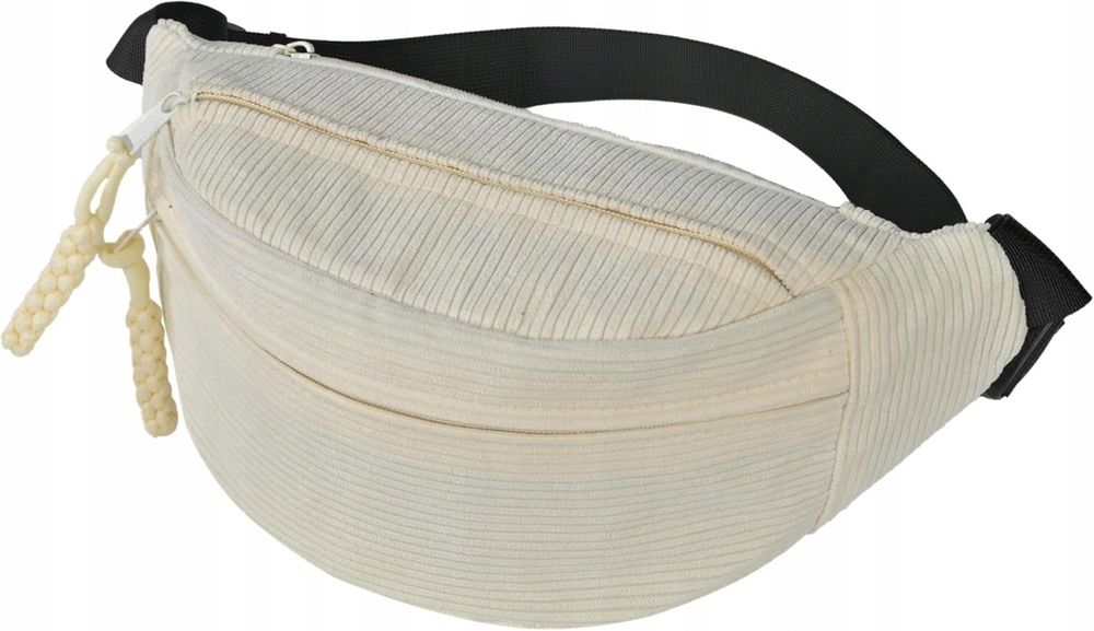 Nerka Saszetka Damska Męska Ecru Pojemna Podróżna Biodrowa Sztruksowa