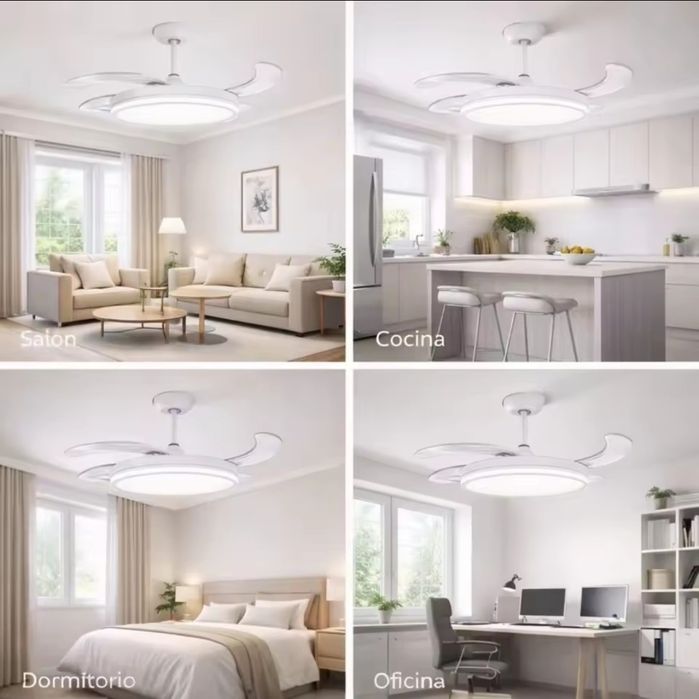 Ventilador de Teto C/Luz LED Ventoinha C/ Pás Retrácteis