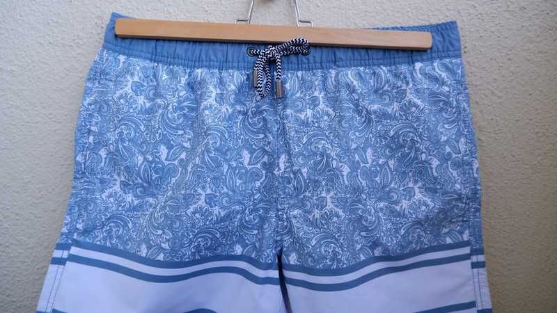 Calçao Fato Banho Surf Azul Branco Padrão - Homem